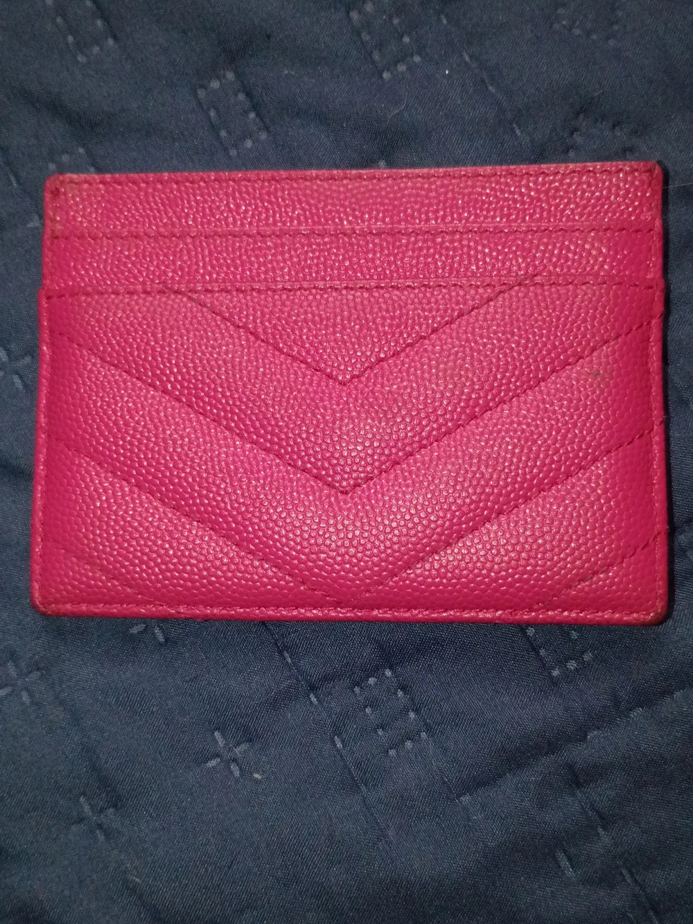 Saint Laurent Fuchsia Quilted Leather Card Case with Gold YSL Logo